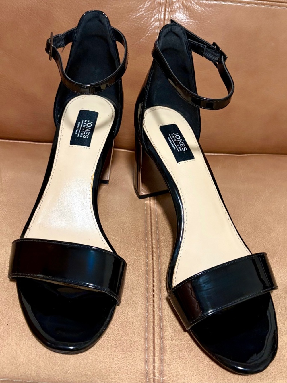 Jones New York Nina Black Patent/Gold Deco Block Heel